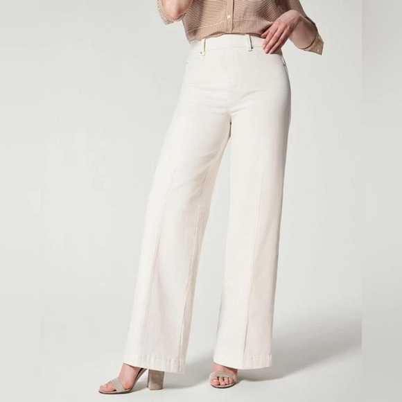 SPANX Denim - SPANX 20465Q Seamed Front Wide Leg Pant Ecru Wash Pull-on Jeans XL